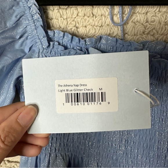 HILL HOUSE light blue glitter check Athena mini nap dress M NEW - Picture 6 of 9